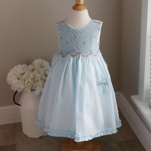 Girls Smocked Blue Dress Size 4T Sleeveless Embroidery Luli & Me Boutique NWT